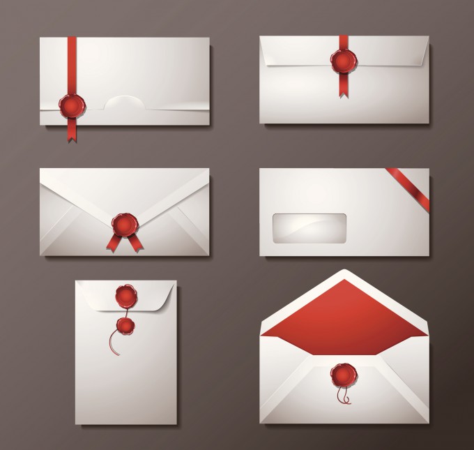 Vector set of wax sealed envelopes.