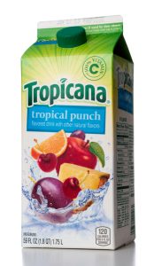 Miami, USA - April 29, 2013: Tropicana Tropical Punch flavored drink 59 FL OZ Tetra Pak carton. Tropicana brand is owned by Pepsi Co.